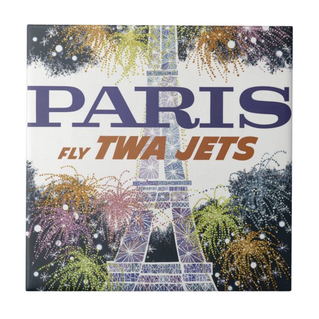 Vintag Eiffelturm Paris Air Travel Fliese (Vorderseite)