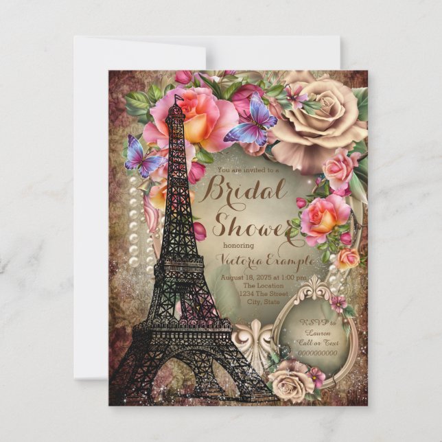 Vintag Eiffelturm Paris Brautparty Einladung (Vorderseite)