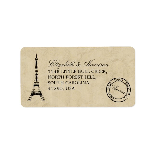Vintag Eiffelturm Paris Postmark Wedding Adressaufkleber (Vorne)