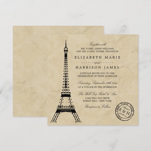 Vintag Eiffelturm Paris Postmark Wedding Einladung (Vorne/Hinten)