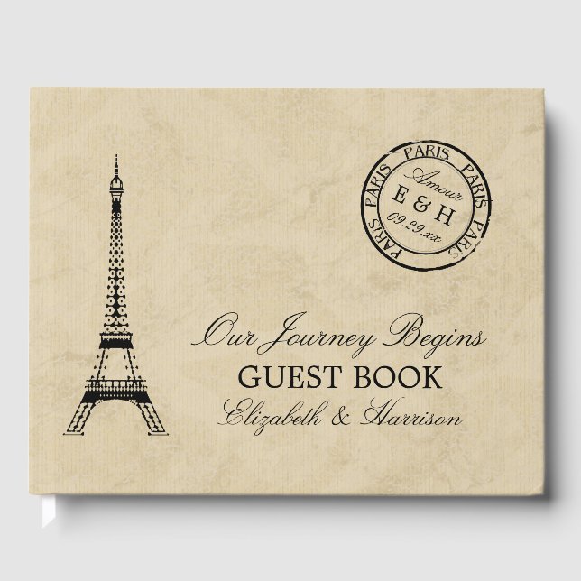 Vintag Eiffelturm Paris Postmark Wedding Gästebuch (Vorderseite)