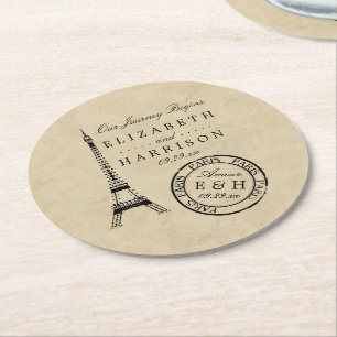 Vintag Eiffelturm Paris Postmark Wedding Runder Pappuntersetzer