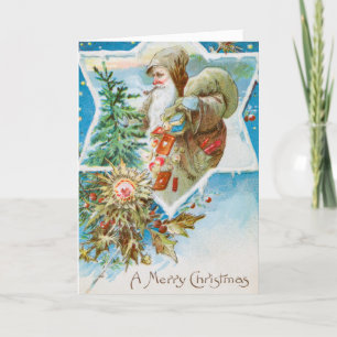 Vintag ein froher Weihnachten Alter Mann und Baum