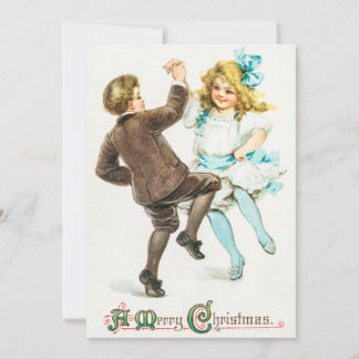 Vintag ein froher Weihnachtsjunge und Mädchentanz Feiertagskarte