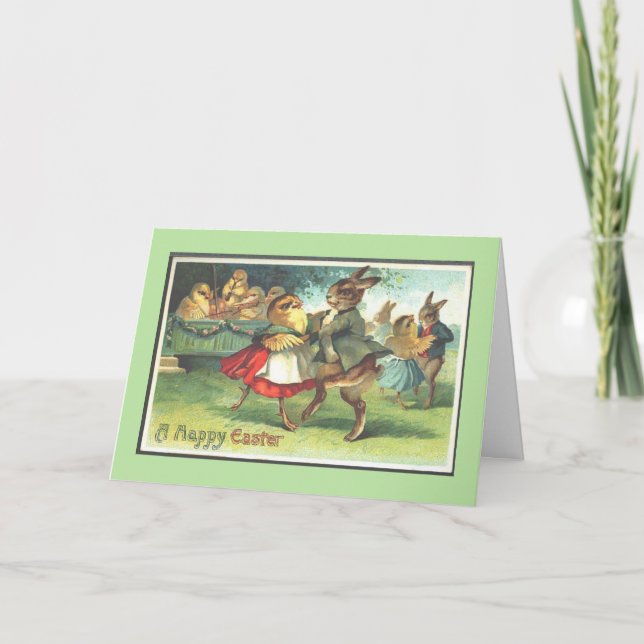 Vintag - ein glücklicher Ostertanz, Feiertagskarte (Vorderseite)