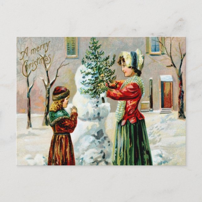 Vintag eine frohe Weihnachtsmutter und Tochter Feiertagspostkarte (Vorderseite)
