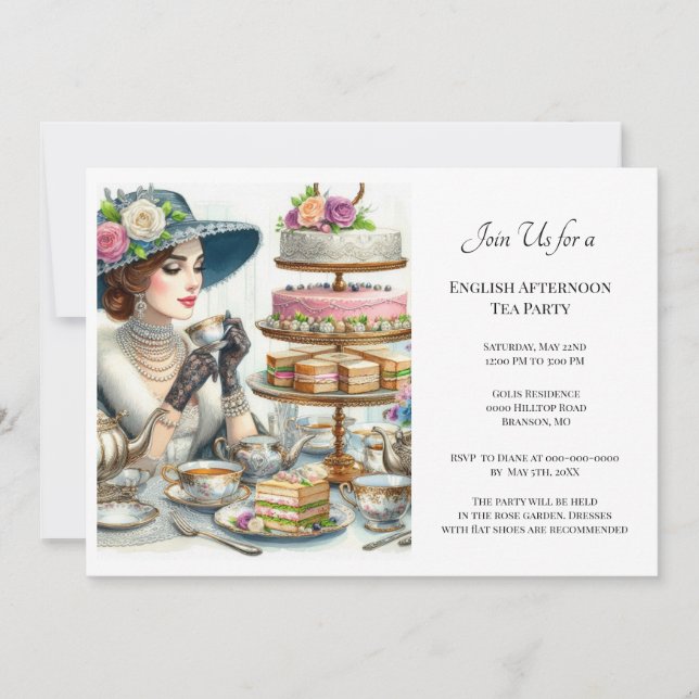 Vintag Elegance Ladys Tea Party Einladung (Vorderseite)