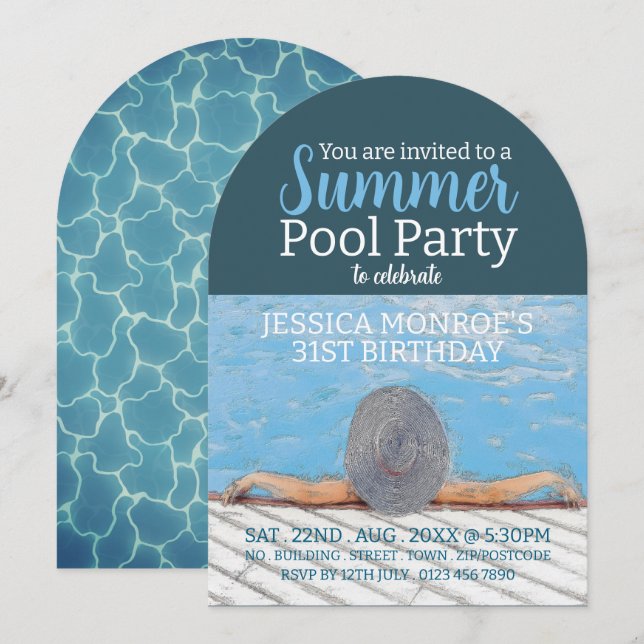 Vintag Elegance Pool Party Geburtstag Einladung (Vorne/Hinten)