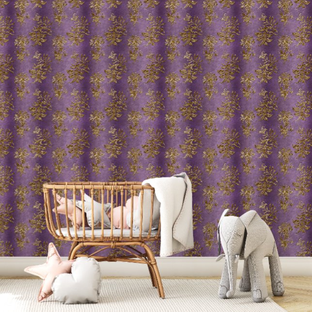 Vintag Elegant Lila Tapete (Vintage Elegant Purple Gold Floral Wallpaper)