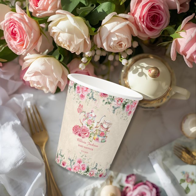 Vintag Elegantes Tea Party Bridal Dusche Einladung Pappbecher (Von Creator hochgeladen)
