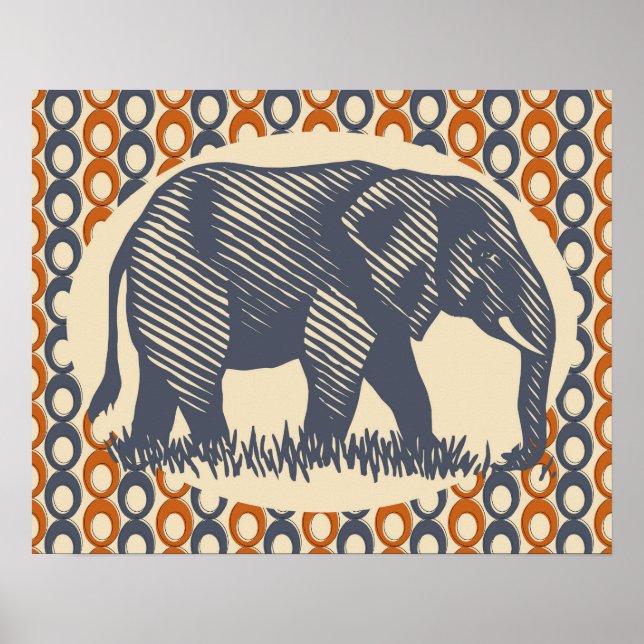 Vintag Elephant Orange Gray Poster (Vorne)