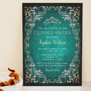 Vintag Emerald Gold Princess Tiara Quinceañera Einladung