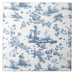 Vintag Englisch Floral Toile de Jouy-Blue Fliese<br><div class="desc">Schönes,  nahtloses Toile de jouy Muster,  angepasst an ein englisches Kupferstich von John Munns ca 1770er Jahren mit klassischen Ruinen,  Seehafen,  Hirten und Blumengarten. Blau auf weißem Hintergrund.</div>