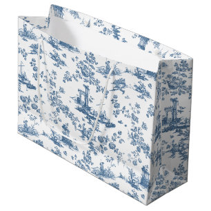 Vintag Englisch Floral Toile de Jouy-Blue Große Geschenktüte