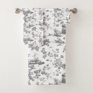 Vintag Englisch Floral Toile de Jouy-Gray Badhandtuch Set