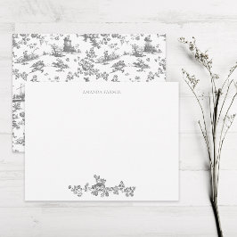 Vintag Englisch Floral Toile de Jouy-Gray Mitteilungskarte