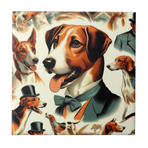 Vintag-Englisch-Foxhound-Illustration Fliese