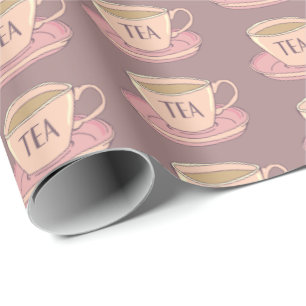 Vintag Englisch Pink Tee Cups Gemustert Geschenkpapier