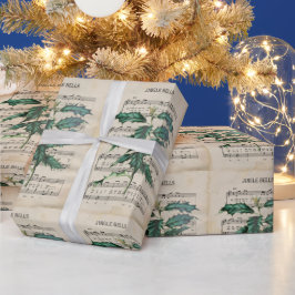 Vintag Ephemera Christmas Song Jingle Bell Green Geschenkpapier
