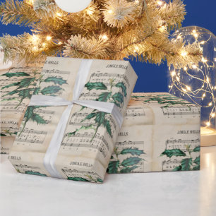 Vintag Ephemera Christmas Song Jingle Bell Green Geschenkpapier