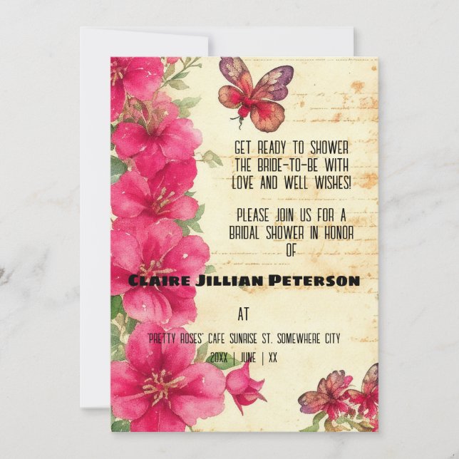 Vintag Ephemera Red Gladiolus Brautparty Einladung (Vorderseite)