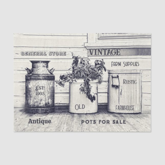 Vintag Ephemera Rustic Country Jugs Seidenpapier (Vorderseite)