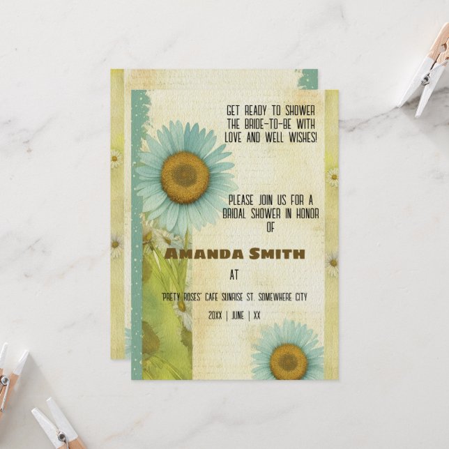 Vintag Ephemera Sonnenblume Brautparty Einladung (Vorderseite/Rückseite Beispiel)