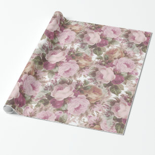 Vintag erröten Blumenmalerei rosa Burgunder-Rosen Geschenkpapier