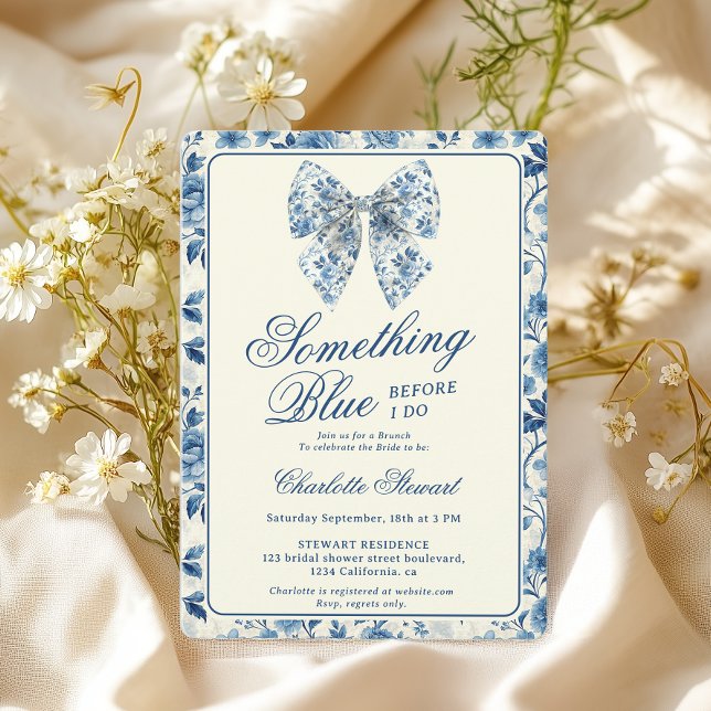Vintag etwas Blue Toile Brautparty Brunch Einladung (Vintage Something Blue Toile Bridal Shower Brunch Invitation)