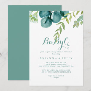 Vintag Eucalyptus BabyQ Baby Duschgrill Einladung