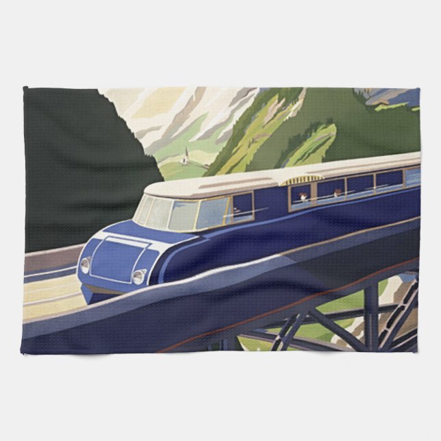 Vintag Europe Rail Travel Kitchtuch Handtuch (Horizontal)