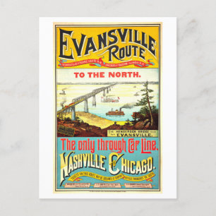 Vintag Evansville Route Poster, Nashville/Chicago Postkarte