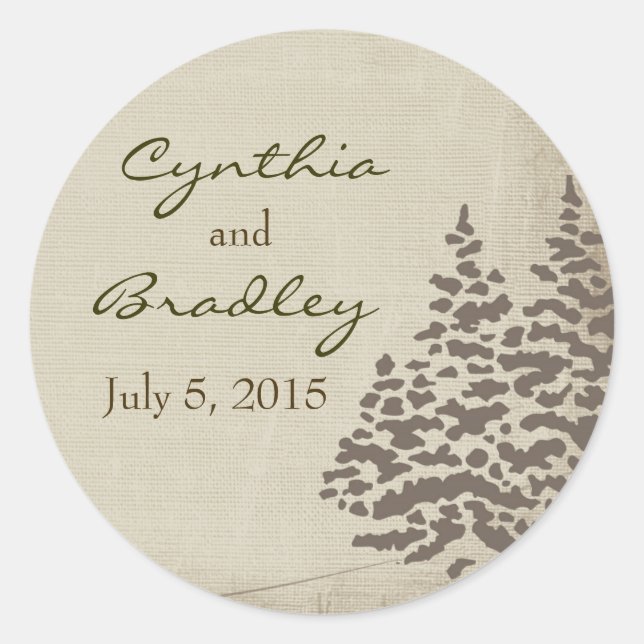 Vintag Evergreen Wedding Sticker (Vorderseite)