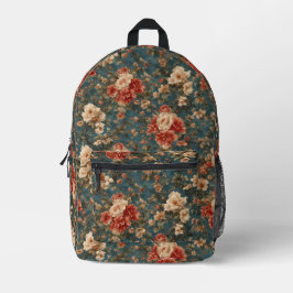 Vintag Exquisite Blume Weiß und Grün Korallenrot Bedruckter Rucksack