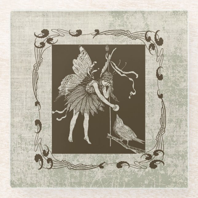 Vintag Fairy & Bird Glasuntersetzer (Vorderseite)