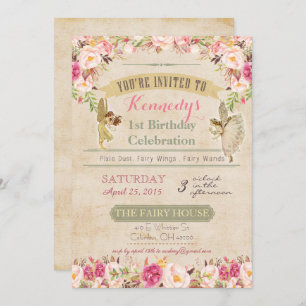 Vintag Fairy First Birthday Einladung