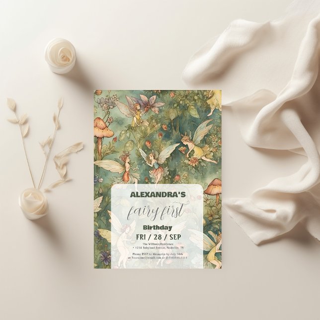 Vintag Fairy First Girl's 1. Geburtstag Einladung (Von Creator hochgeladen)