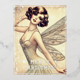 Vintag Fairy Frohe Weihnachtsgrüße Retro Pic Folien Feiertagspostkarte