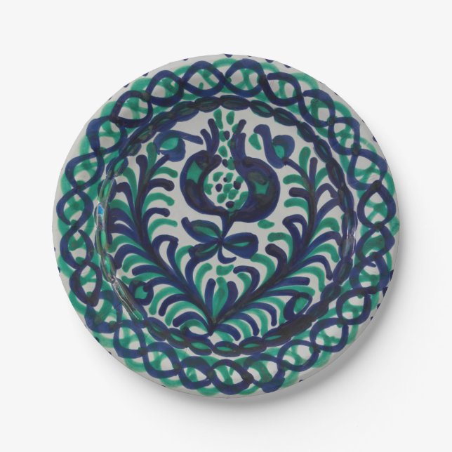 Vintag Fajalauza Granada Spanish Pottery Boho Pappteller (Vorderseite)