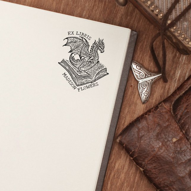 Vintag Fantasy Dragon Ex Libris Gummistempel (Von Creator hochgeladen)
