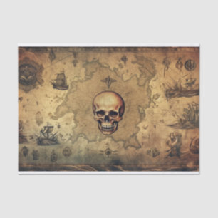 Vintag Fantasy Map Pirates Skull Decoupage Seidenpapier