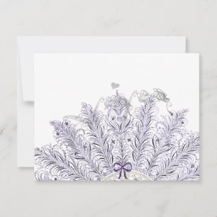 Vintag Feather Fan Love Birds Wedding RSVP