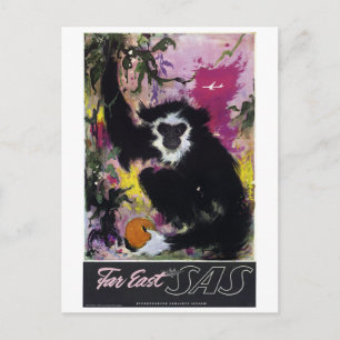Vintag Fernost Gibbon Monkey Travel Postkarte