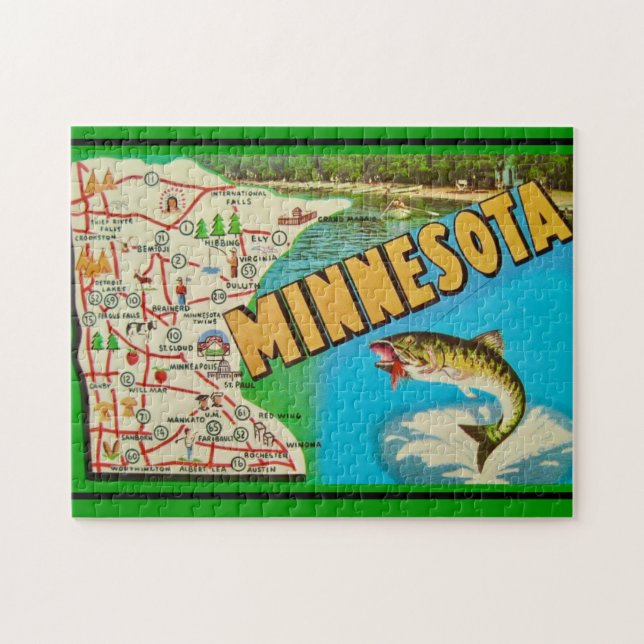 Vintag Fishy Minnesota Karte (Horizontal)