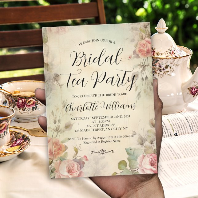 Vintag Floral Bridal Tee Party Dusche Einladung (Vintage Floral Bridal Tea Party Shower Invitation
)