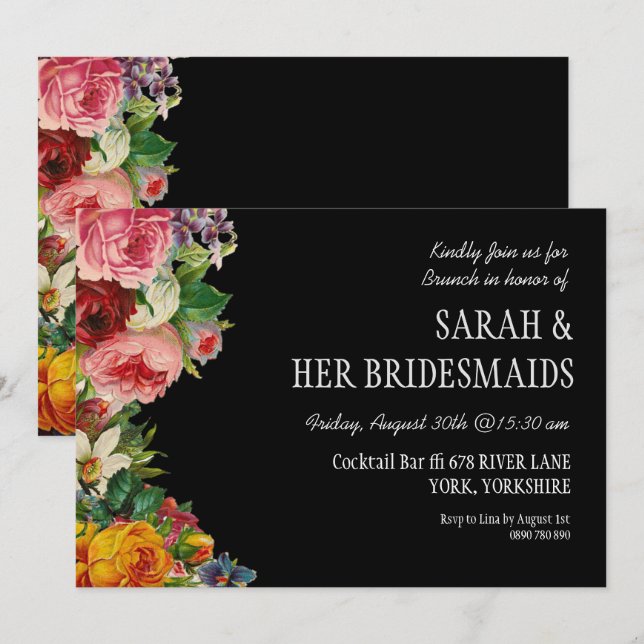 Vintag Floral Bridesmaids Luncheon Brunch Einladung (Vorne/Hinten)