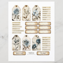 Vintag Floral Dusty Blue Rose Ephemera Set