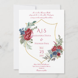 Vintag Floral Magenta Wappen Monogram Wedding Einladung