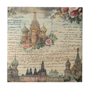 Vintag Floral Moscow Artwork - Handgeschriebenes S Fliese