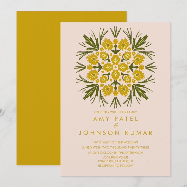 Vintag Florals Botanischer Mandala Handgezeichnet Einladung (Vorne/Hinten)